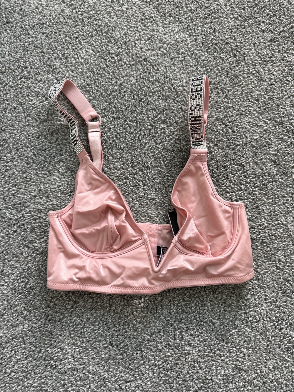 Victoria's Secret Light Pink Satin Bralette with Logo Straps